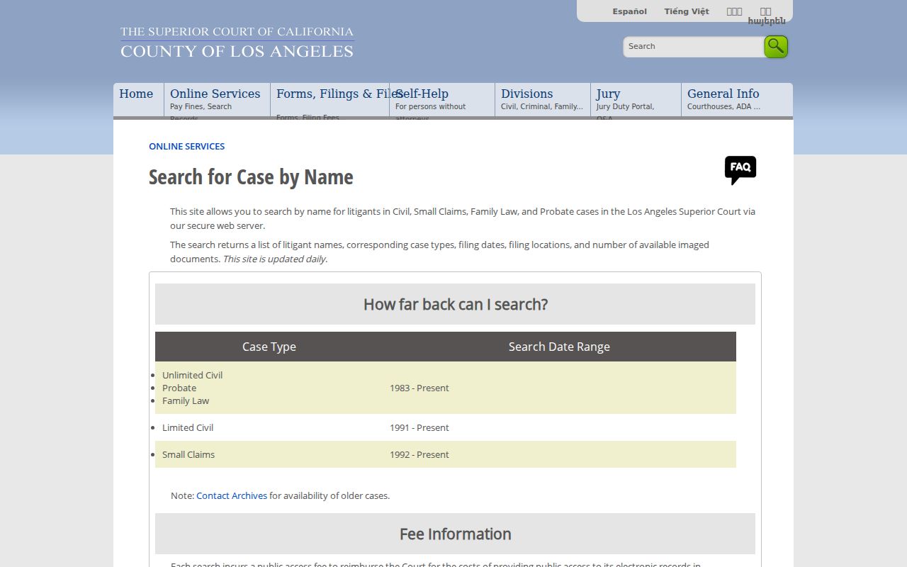 Compton people search Los Angeles Superior Court case name search