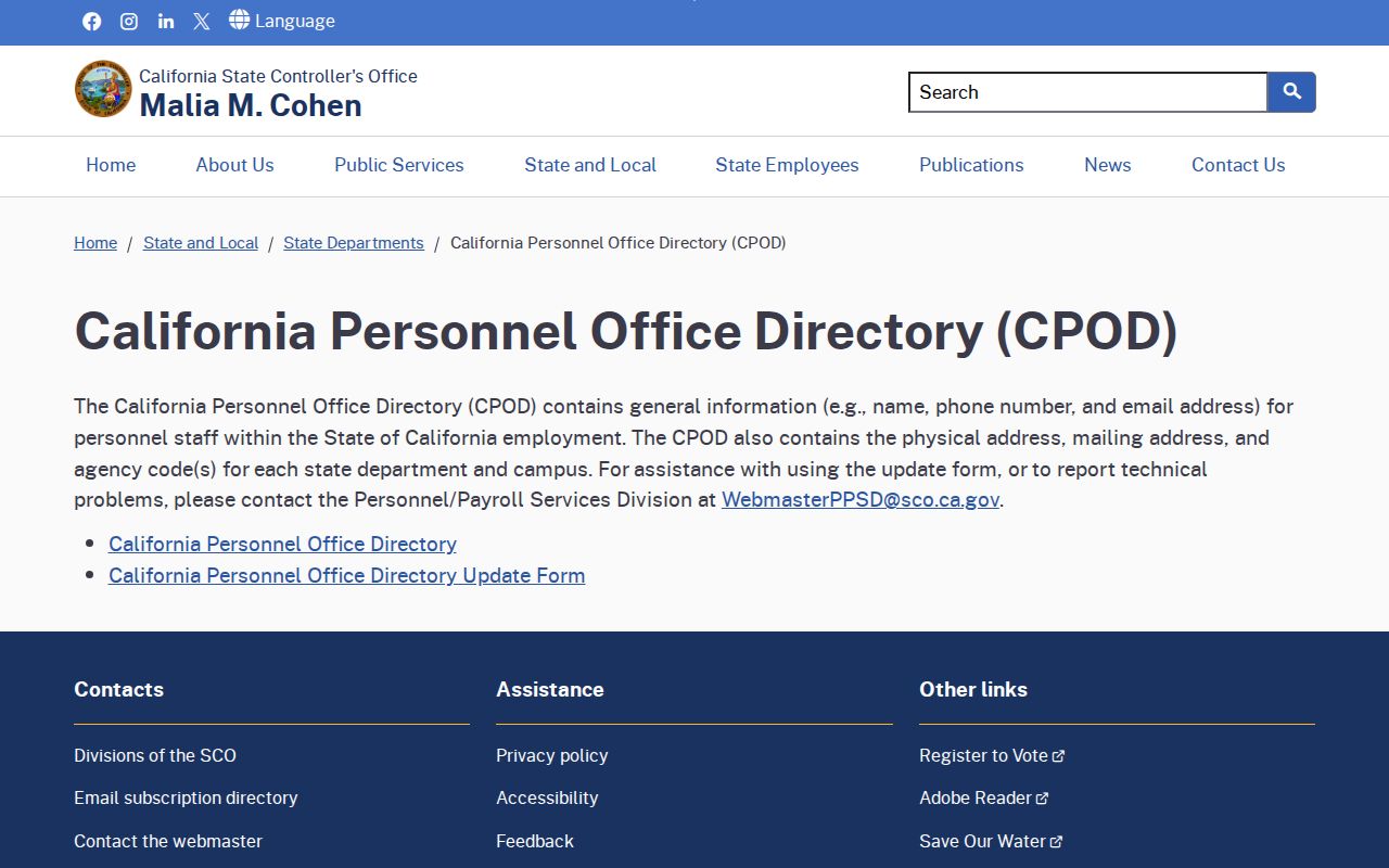 Compton people directories screenshot of the California Personnel Office Directory