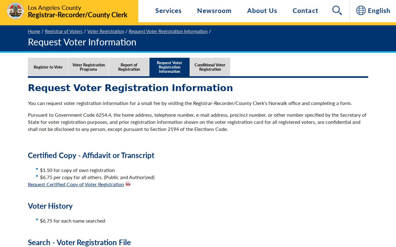 Compton voter registration records LA County voter information request page