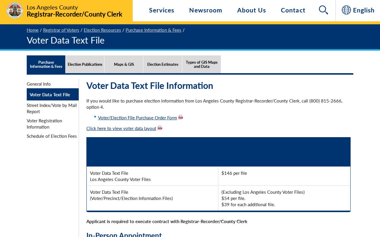 Compton voter registration records LA County voter data text file fees